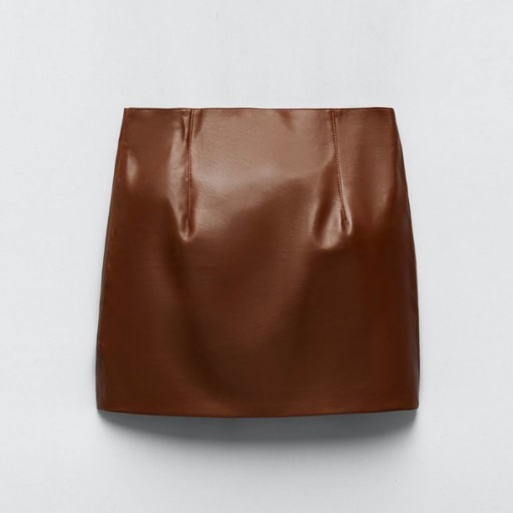 Zara Real Leather Mini Skirt - Mid Camel Size S - Picture 2 of 7